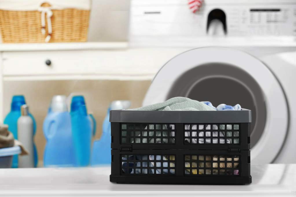 Fiazony Cesta / contenedor de almacenamiento plegable de plástico de 15 L, paquete de 3, negro