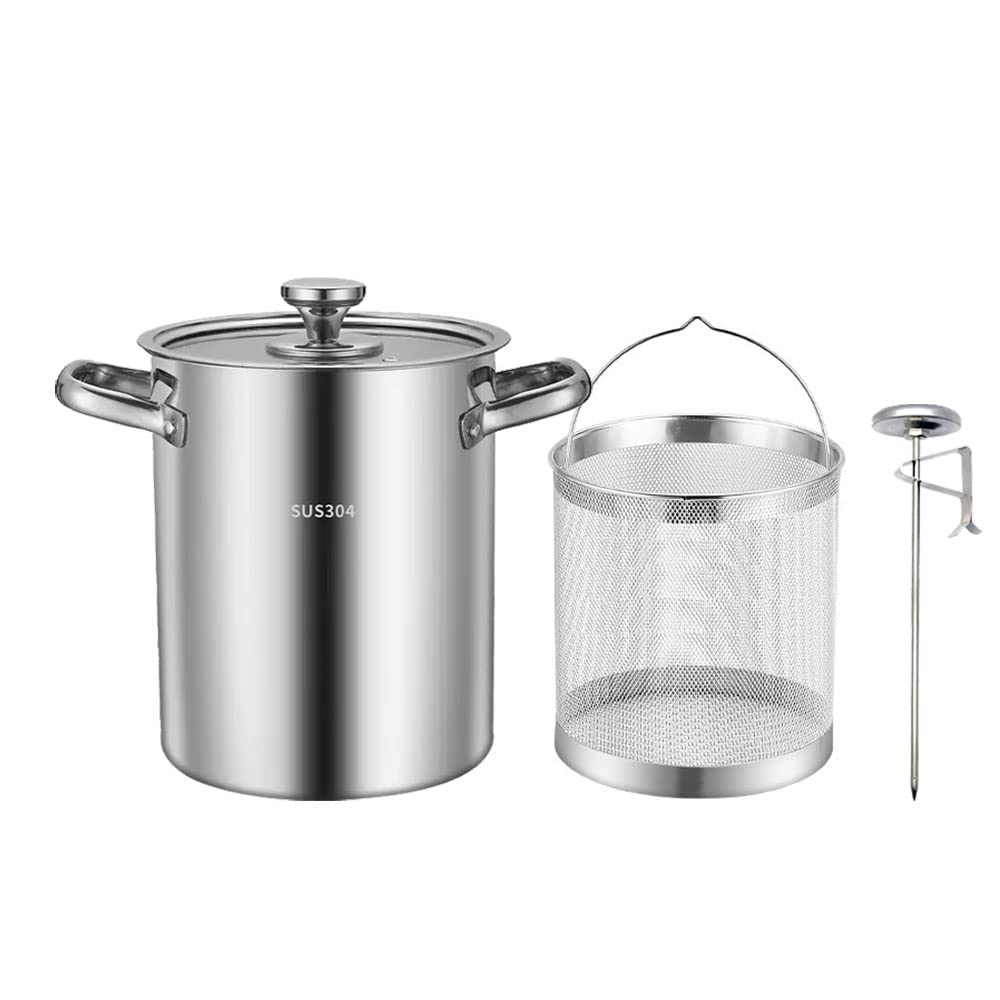 Freidora profunda de acero inoxidable 304 con cesta de colador de aceite y termómetro, olla de 168 onzas para freír tempura, papas fritas, pescado y pollo