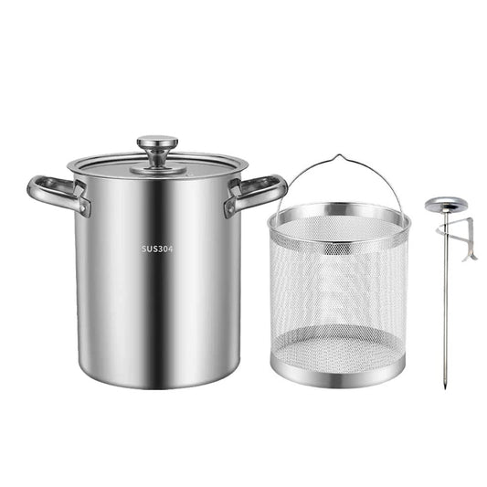 Freidora profunda de acero inoxidable 304 con cesta de colador de aceite y termómetro, olla de 168 onzas para freír tempura, papas fritas, pescado y pollo