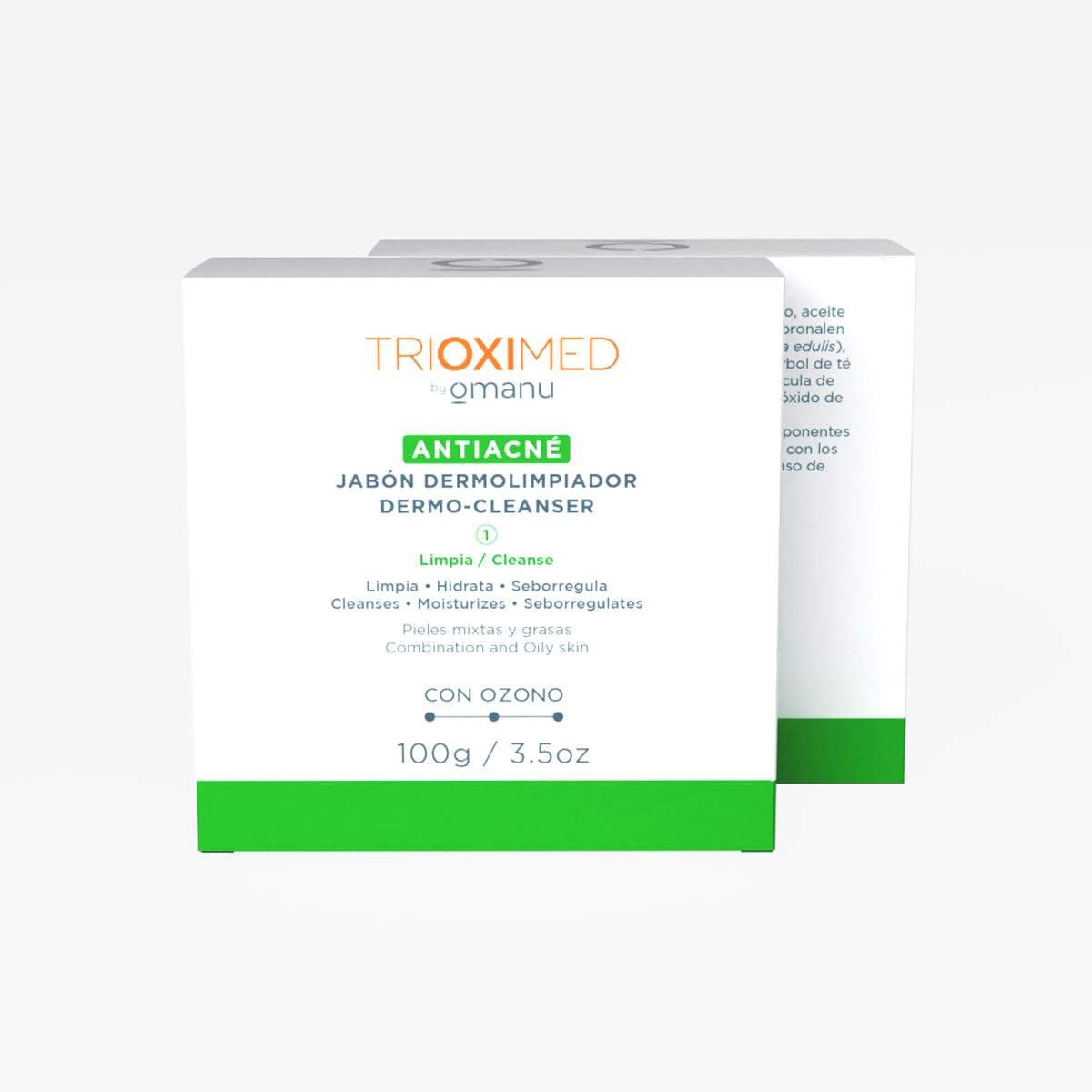 TRIOXIMED Jabón Dermolimpiador Antiacné con Ozono, para Piel Mixta y Grasa, 100g (2 piezas)