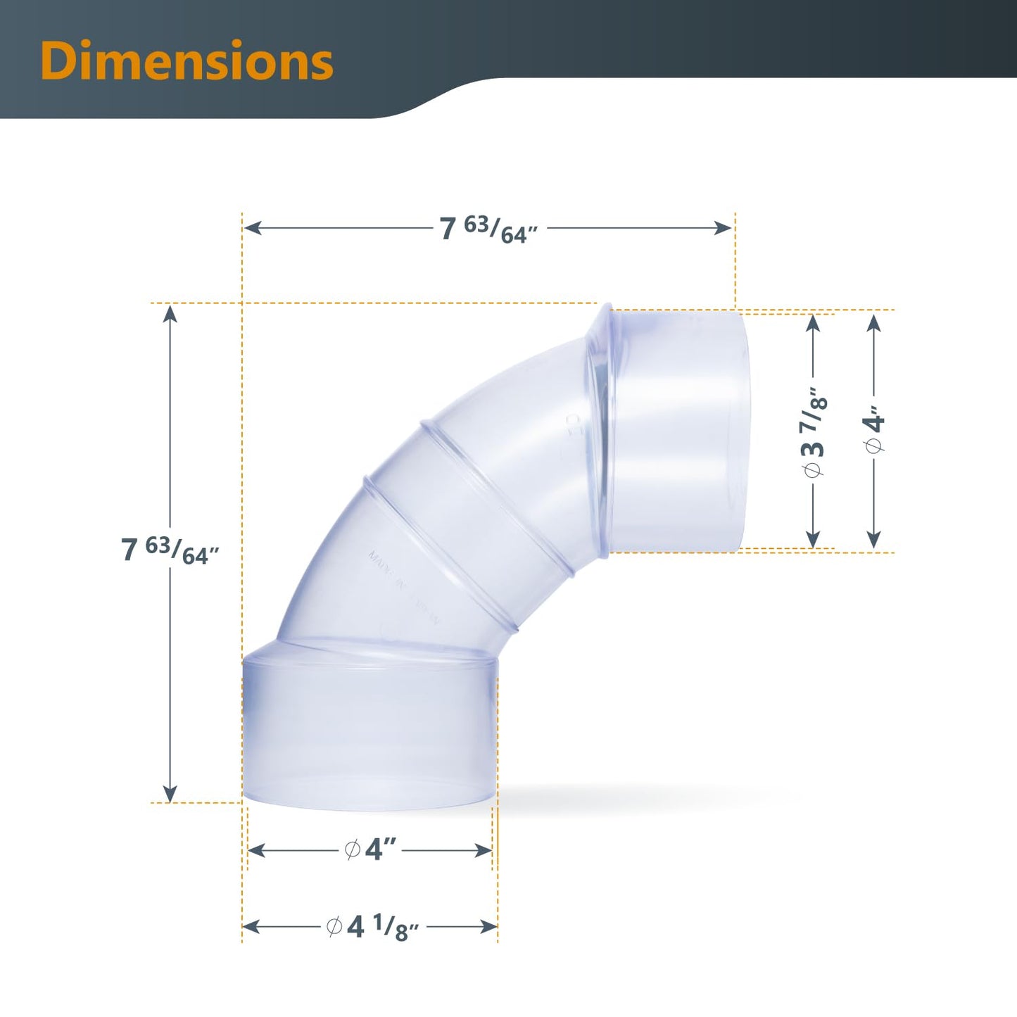 Codo de 90 Grados Powertec Transparente para Tubos y Manguera de Recogida de Polvo de 4 Pulgadas