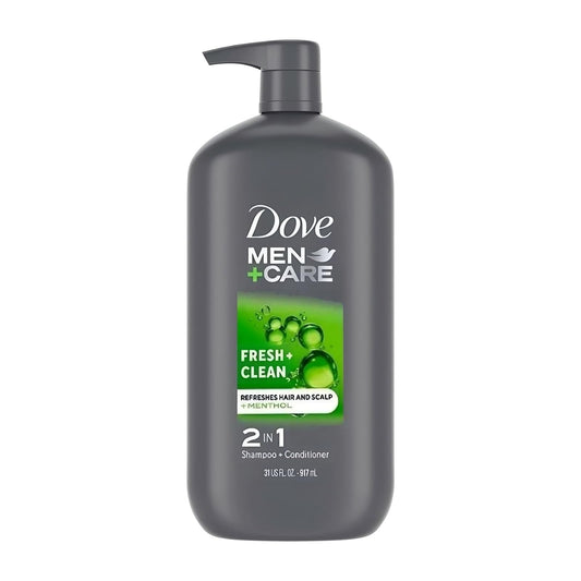 DOVE MEN + CARE | Shampoo 2 en 1 Fresh + Clean | 917 ml | Para Hombre | Shampoo y Acondicionador | Cuidado Capilar y Limpieza Profunda | Efecto Refrescante