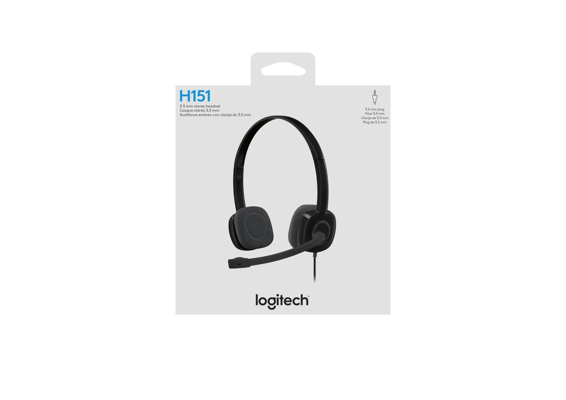 Logitech H151 Diadema con Cable, Sonido Estéreo con Micrófono Giratorio, Jack 3,5mm, Controles Integrados, PC/Mac/Portátil/Tablet/Smartphone - Negro