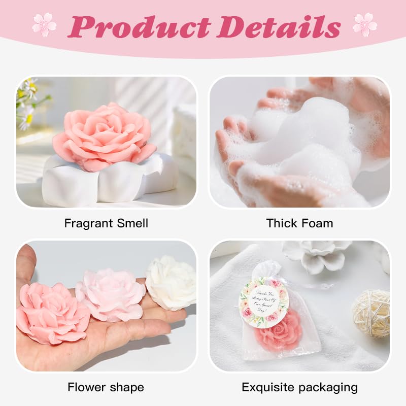 Juego de 21 jabones de rosas pequeñas, paquete de mini jabones de flores, hechos a mano, regalo de regalo a granel, boda, fiesta, regalos de despedida, regalo de bienvenida, regalo de agradecimiento