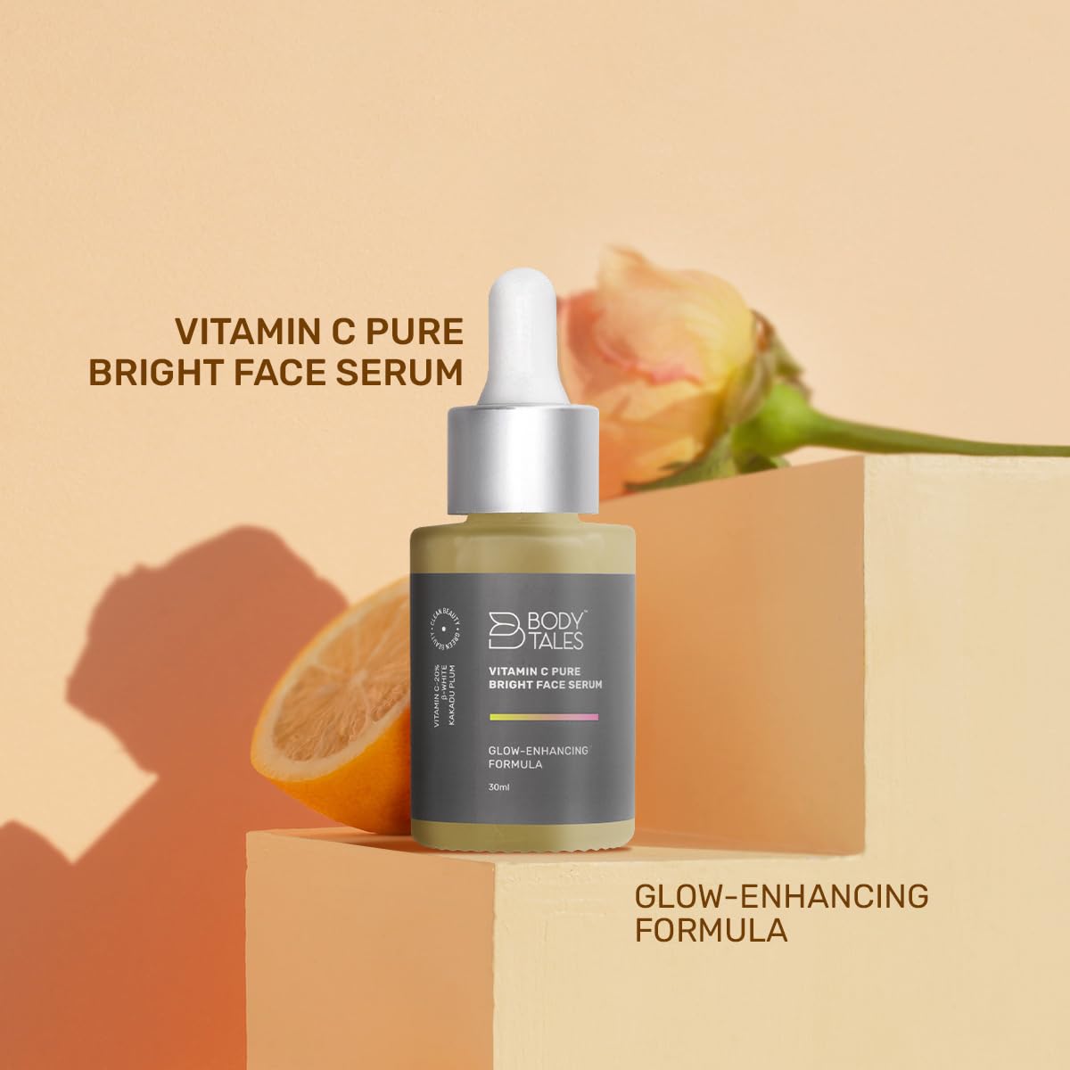 BODYTALES Vitamin C Pure Bright Face Serum, Glutathione, Skin Brightening, Dark Spots Removal, Skin Glowing, Protect from Sun Damage, Paraben Free, Green Beauty, Clean Beauty, 30ml