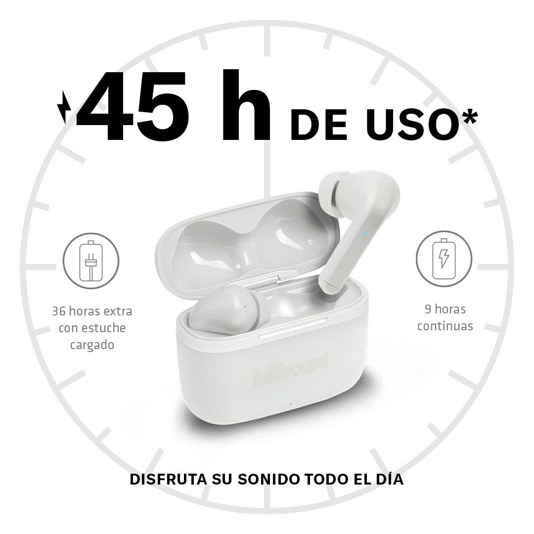 Billboard Audífonos Inalámbricos Earbuds Soul con Cancelación De Ruido, Controles Táctiles, Micrófono Incorporado para Llamadas, Base Recargable, Batería De hasta 45 Horas De Duración