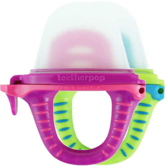 Mordedor de Silicona Teetherpop Celeste y Verde con Moldes Rellenables para Bebé
