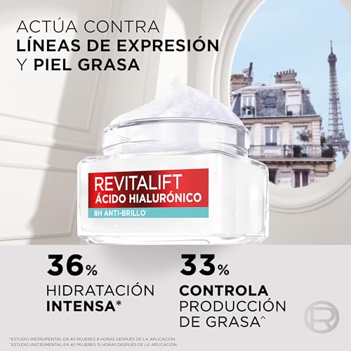 L'ORÉAL Paris Gel Crema Revitalift Ácido Hialurónico 50 gr | Controla Sebo, Poros
