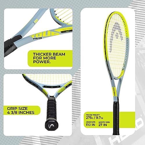 HEAD Tour Pro - Raqueta de Tenis preencordada de Equilibrio de luz de 27 Pulgadas, Agarre de 4 3/8 Pulgadas, Color Amarillo