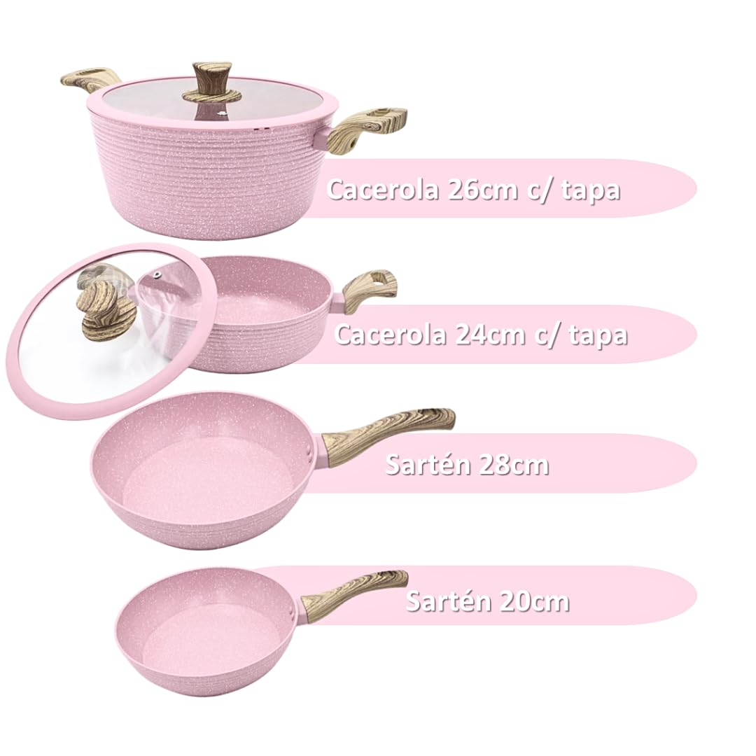 Bateria Cocina Antihadererent Marmol Premium Mod. LCS005 Hecho en KOREA (Rosa Palido)
