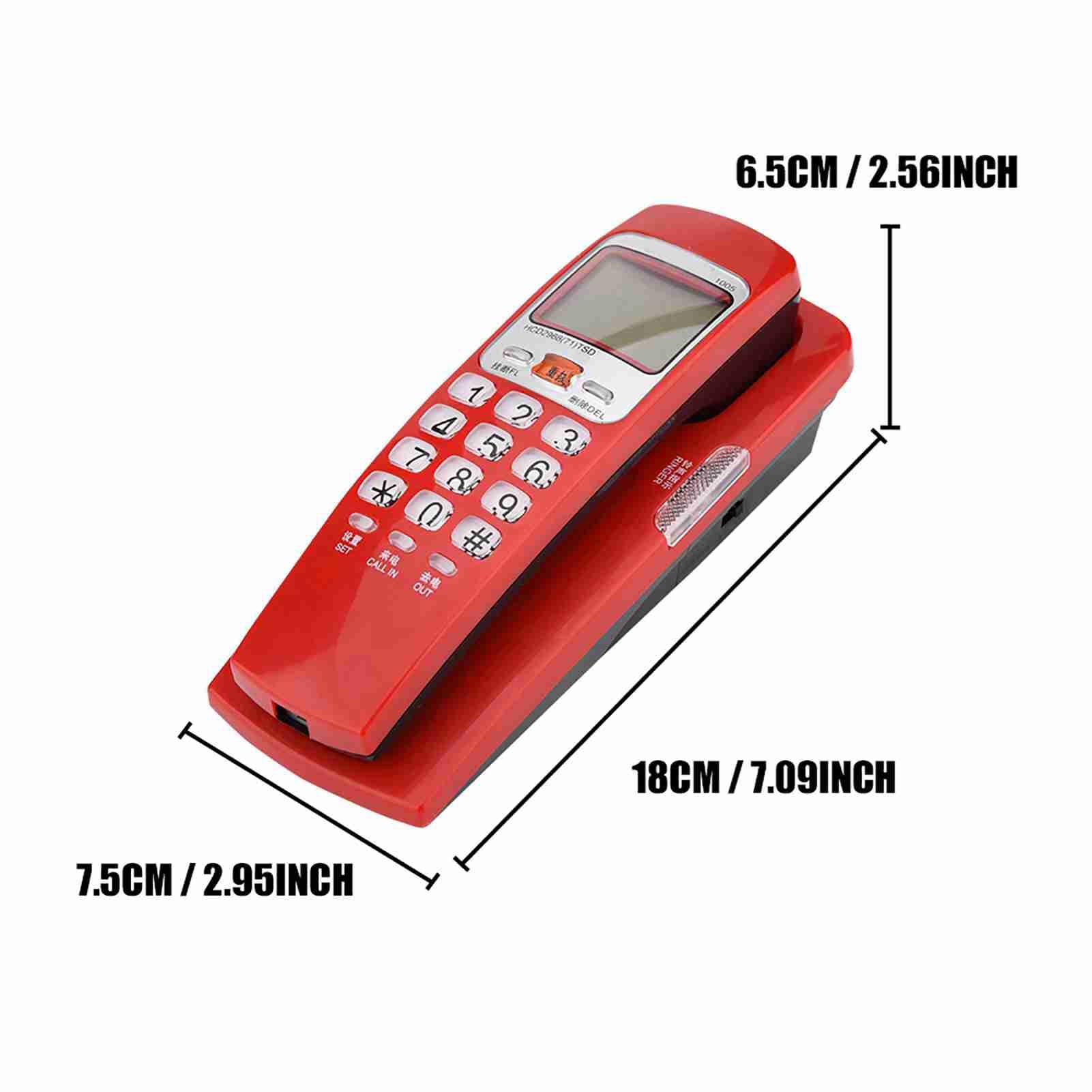 Yoidesu FSK/DTMF Teléfono con Cable Identificación de Llamada Fijo Teléfono de Pared Teléfono Fijo para el Hogar(Rojo)