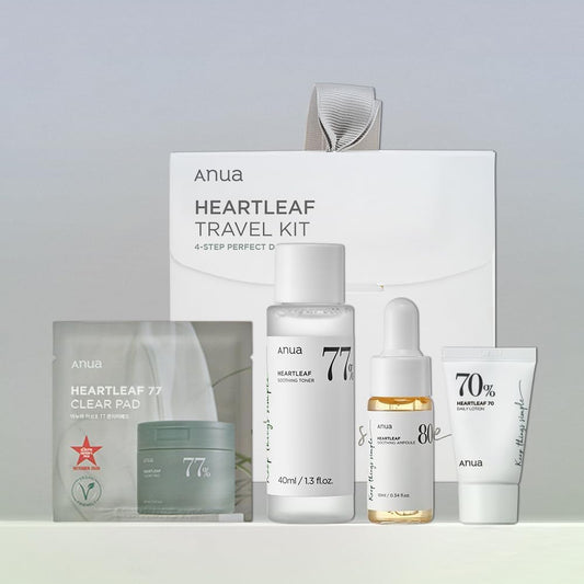 ANUA- Kit coreano de prueba de suavizado Heartleaf | tamaño de viaje, set de regalo con almohadilla transparente Heartleaf 77, Heartleaf7