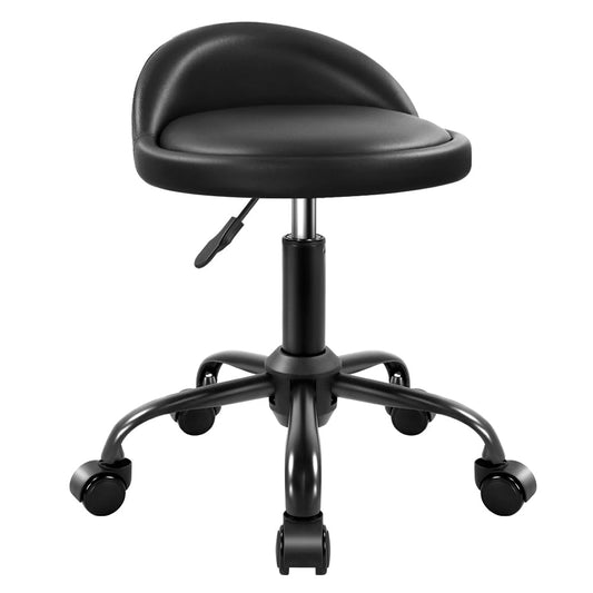 KKTONER - Taburete rodante con respaldo ajustable en altura y silla redonda con ruedas giratorias, para trabajo de dibujo de piel sintética, pequeño (negro)