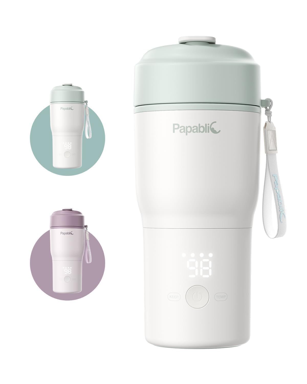 Papablic Calentador de biberones portátil para casa y viajes: 85 W de calentamiento rápido, 4 ajustes de temperatura, boca ancha de 7,6 cm, compatible con portavasos de coche.