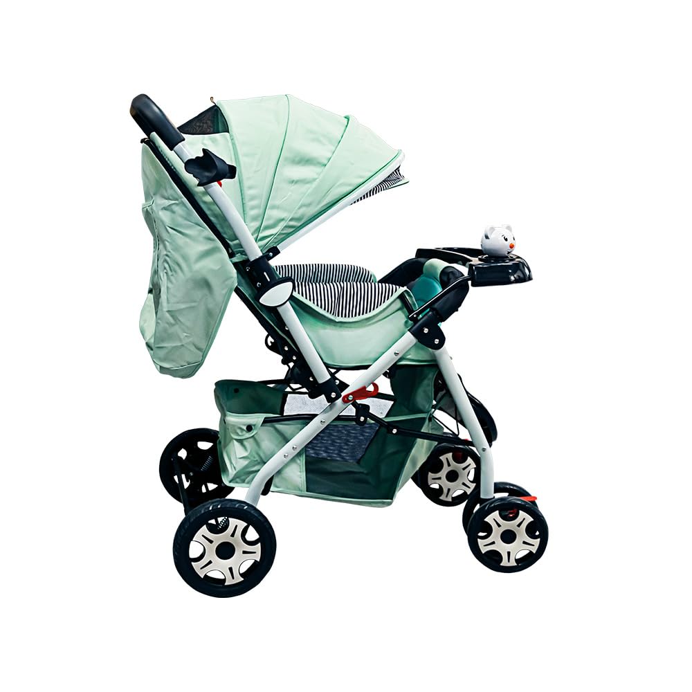 Carriola De Bebé Plegable Rosa (Azul) Carriola De Bebé Plegable Mango Reversible Respaldo Ajustable Ruedas Delanteras Giratorias Arnes De Seguridad De 5 Puntos Bandeja De Comida Y Musica 2 En 1
