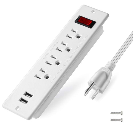 Regleta de alimentación USB empotrada para toma de corriente de montaje Extensor de toma de corriente múltiple protección 4 tomas 2 USB incorporado en escritorio de conferencias banco de trabajo