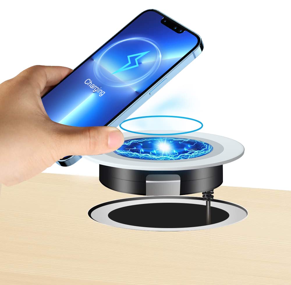 JE Make IT Simple - Cargador inalámbrico de computadora, estación de Carga rápida de 15 W, con Ojales, Elegante Almohadilla de Carga de energía Invisible, para iPhone 15, Samsung, Airpods