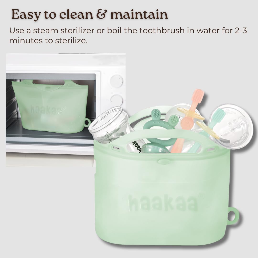 Haakaa 360° Silicone Baby Toothbrush 1 pk, BPA PVC and Phthalate Free (Blue)