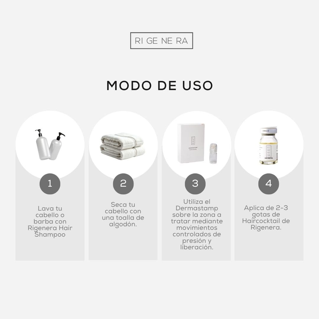Tratamiento Reestructurante Rigenera Hair Cocktail Cabello y Barba con Vitamínico B, Retinol y Niacinamida con Dermastamp Titanium 0.3mm Solución Estimulante y Fortalecedora