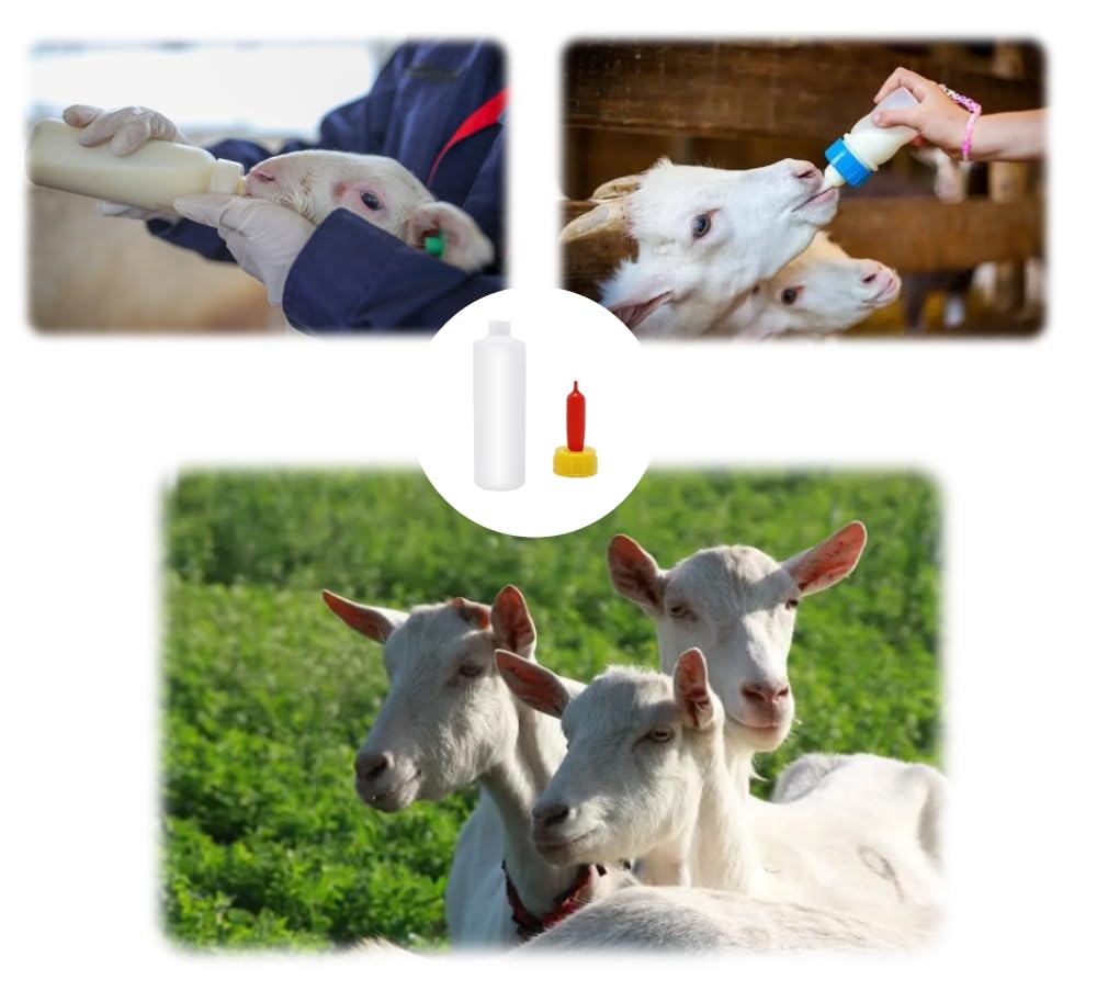 Haokixin biberones para cabras de 400 ml/13,5 oz y 12 tetinas, biberón para corderos y cabritos, biberón para ganado para ovejas, corderos, terneros y otros ma claro
