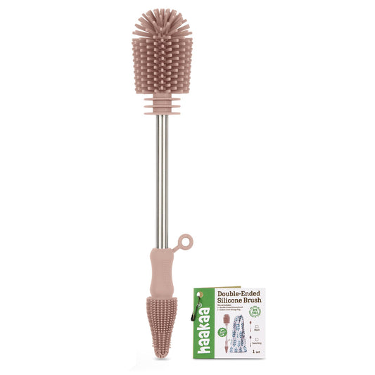 haakaa - cepillo para polvo de limpieza de silicona para botellas de doble extremo, cerdas de silicona suave para bombas de leche, colectores de leche materna, biberones, tetinas, bolsas de