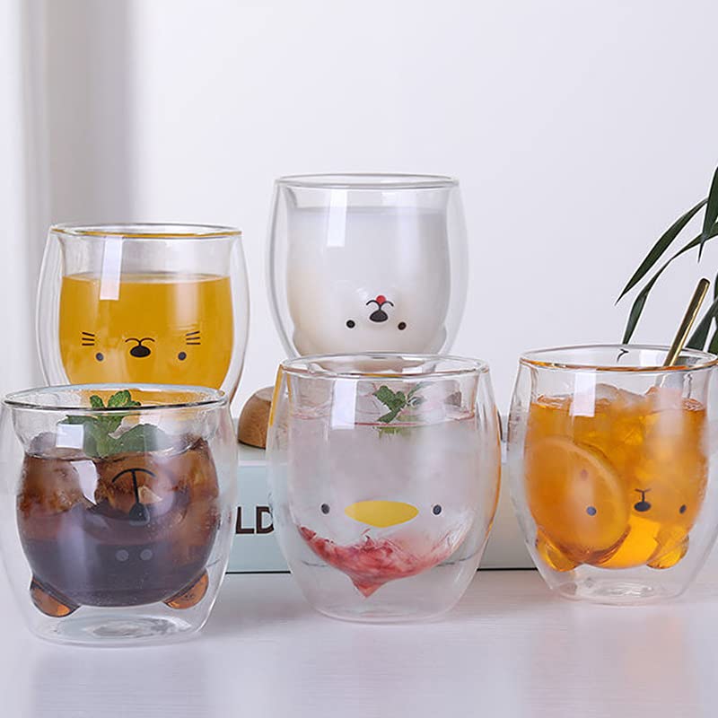 Taza de Cristal Creativa de Doble Pared con Oso y Perro 260 ml