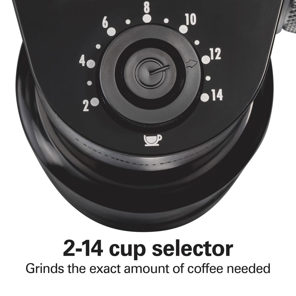 Hamilton Beach Molinillo de café eléctrico con tolva grande de 16 onzas y 18 ajustes para 2-14 tazas, acero inoxidable (80385)