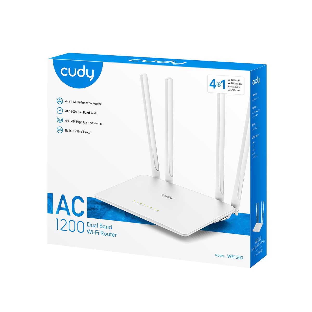 Cudy Ruteador Inalambrico WR1200 4 Antenas, Doble Banda, Wi-Fi 5, 4 Puertos