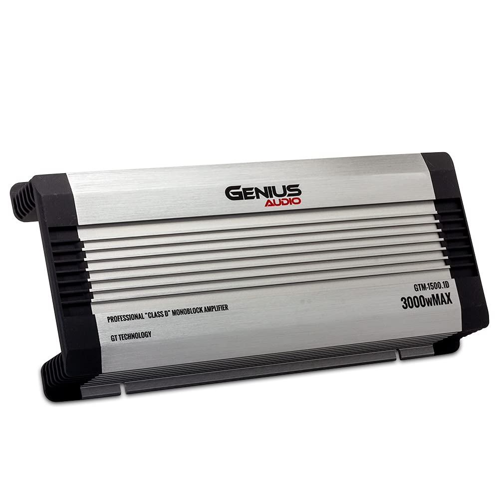 GENIUS - Amplificador compacto Full Range clase D GTM-1500.1D / 3000 watts/estable a 1 ohm con sistema de protección de energía y refuerzo de graves para Bocina y woofer
