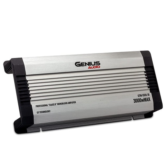 GENIUS - Amplificador compacto Full Range clase D GTM-1500.1D / 3000 watts/estable a 1 ohm con sistema de protección de energía y refuerzo de graves para Bocina y woofer