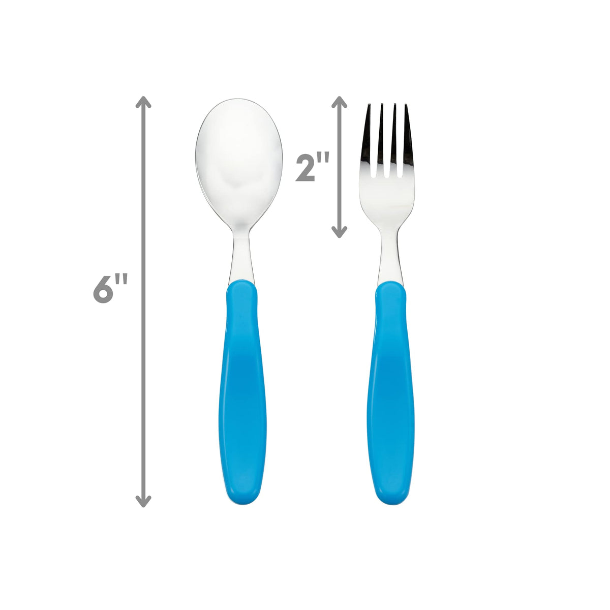 Innobaby Din Din Smart EZ Grip Cuchara y tenedor con funda de transporte, juego de utensilios para niños y niños, sin BPA (azul)
