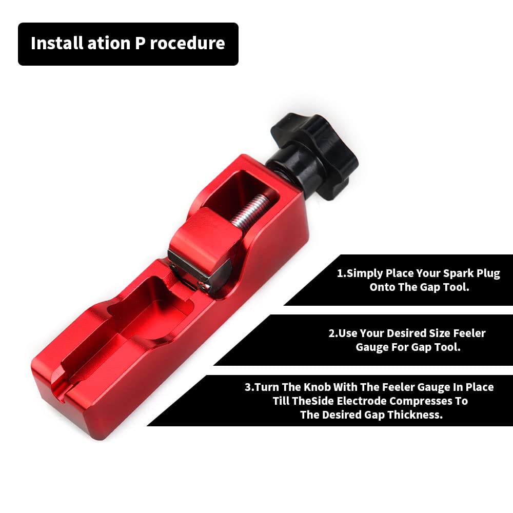 CNRAQR Herramienta universal para bujías compatible con la mayoría de bujías de 10 mm, 12 mm, 14 mm y 16 mm, color rojo, 1 juego con medidor de espesor