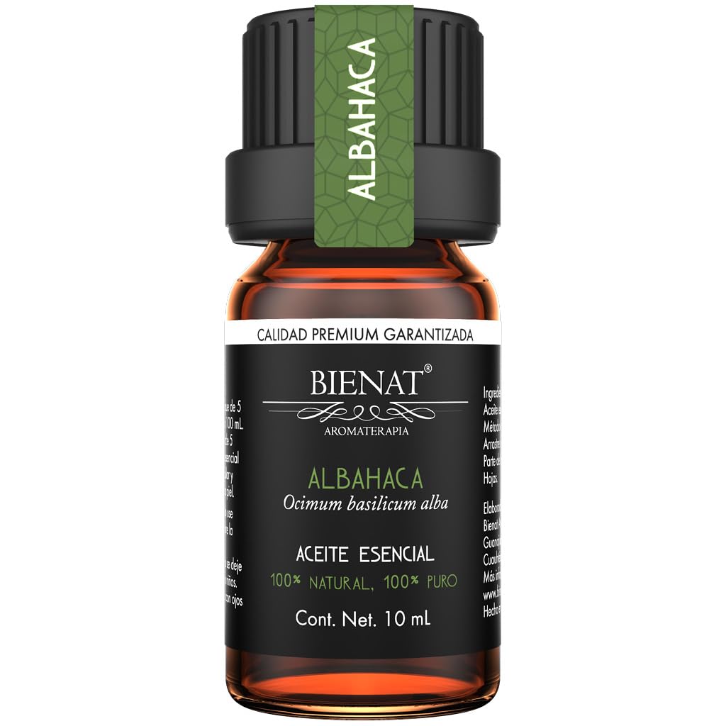 BIENAT AROMATERAPIA Aceite Esencial de Albahaca 10mL | 100% Puro y Concentrado | Ideal para Difusor de Aromas, Humidificador, Aromaterapia, Masajes, Meditación, Jabones y Velas | Esencia Natural en Gotas
