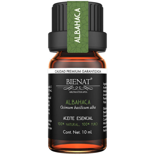 BIENAT AROMATERAPIA Aceite Esencial de Albahaca 10mL | 100% Puro y Concentrado | Ideal para Difusor de Aromas, Humidificador, Aromaterapia, Masajes, Meditación, Jabones y Velas | Esencia Natural en Gotas