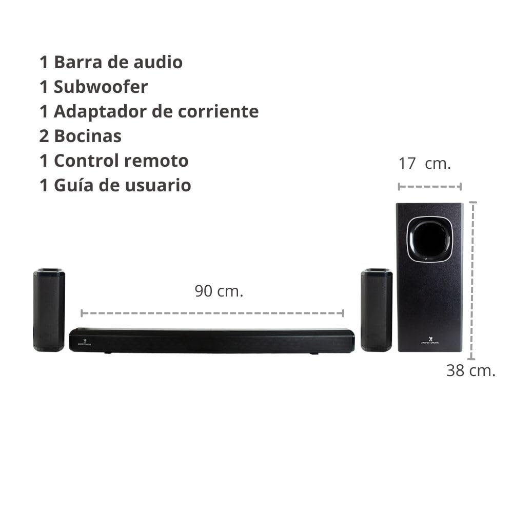 Perfect Choice Teatro en casa con subwoofer Bluetooth Inalambrico Sonido Surround de 5.1 Canales Reproduce Audio de Alta Calidad, Incluye Accesorios para Montaje en Pared Home Cinema