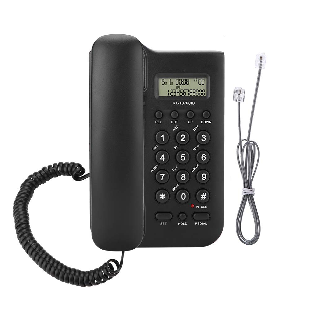 Eboxer Teléfono Fijo de Escritorio con Cable, FSK/DTMF Doble Línea, para Casa, Oficina y Hotel, Color Negro