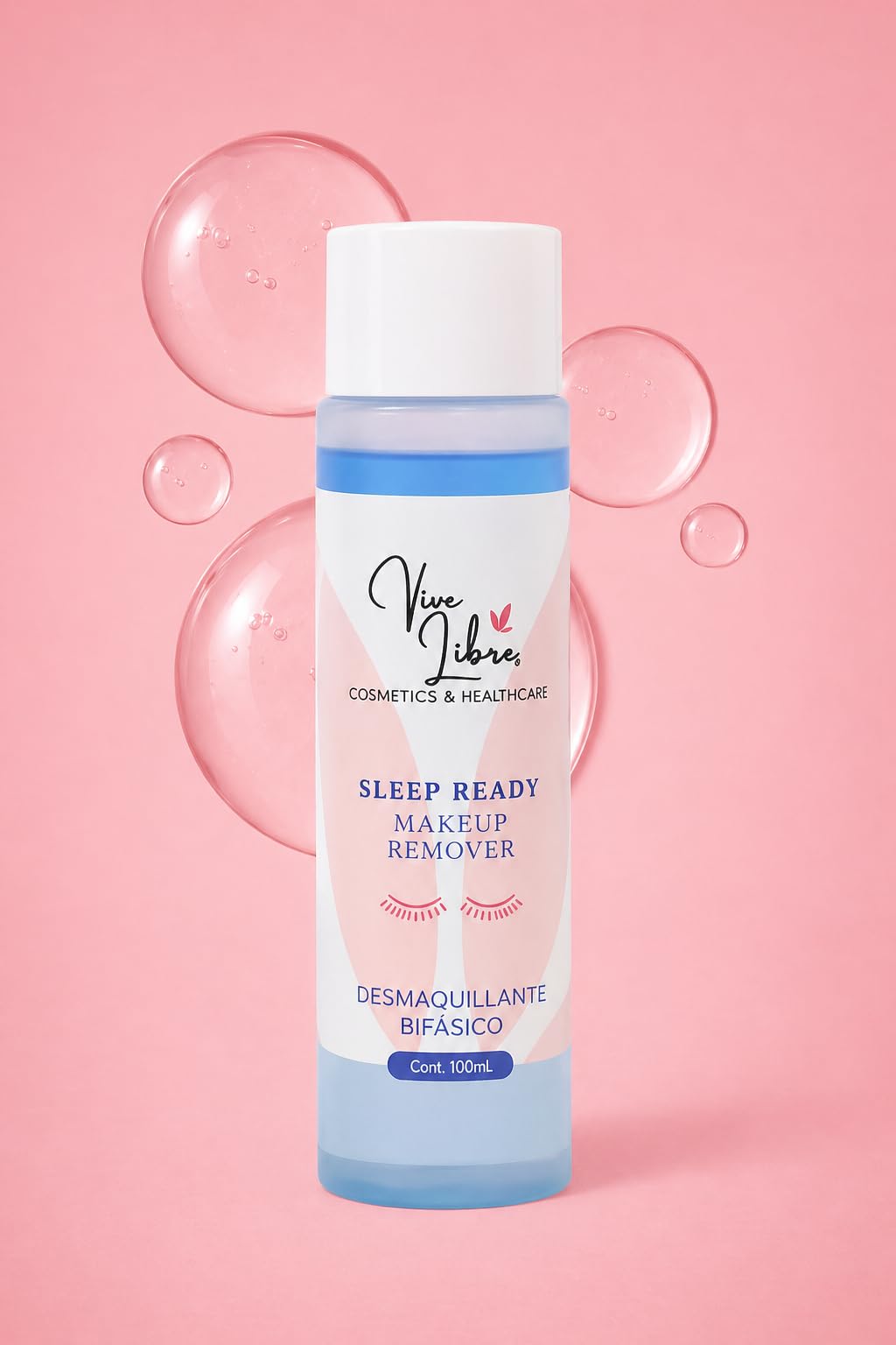 Sleep Ready Makeup Remover- Desmaquillante Bifásico- Elimina el Maquillaje a Prueba de Agua- Vive Libre Cosmetics