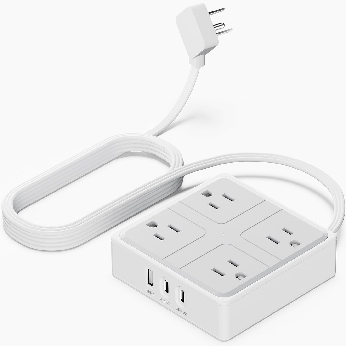 WENTONG Regleta Multicontacto Enchufe Plano, 1.2M Extension Electrica con 4 Salidas CA y 3 Puertos USB，Conector Multiple con Multicontacto USB C, Hogar Oficina Dorm Crucero Travel Essentials
