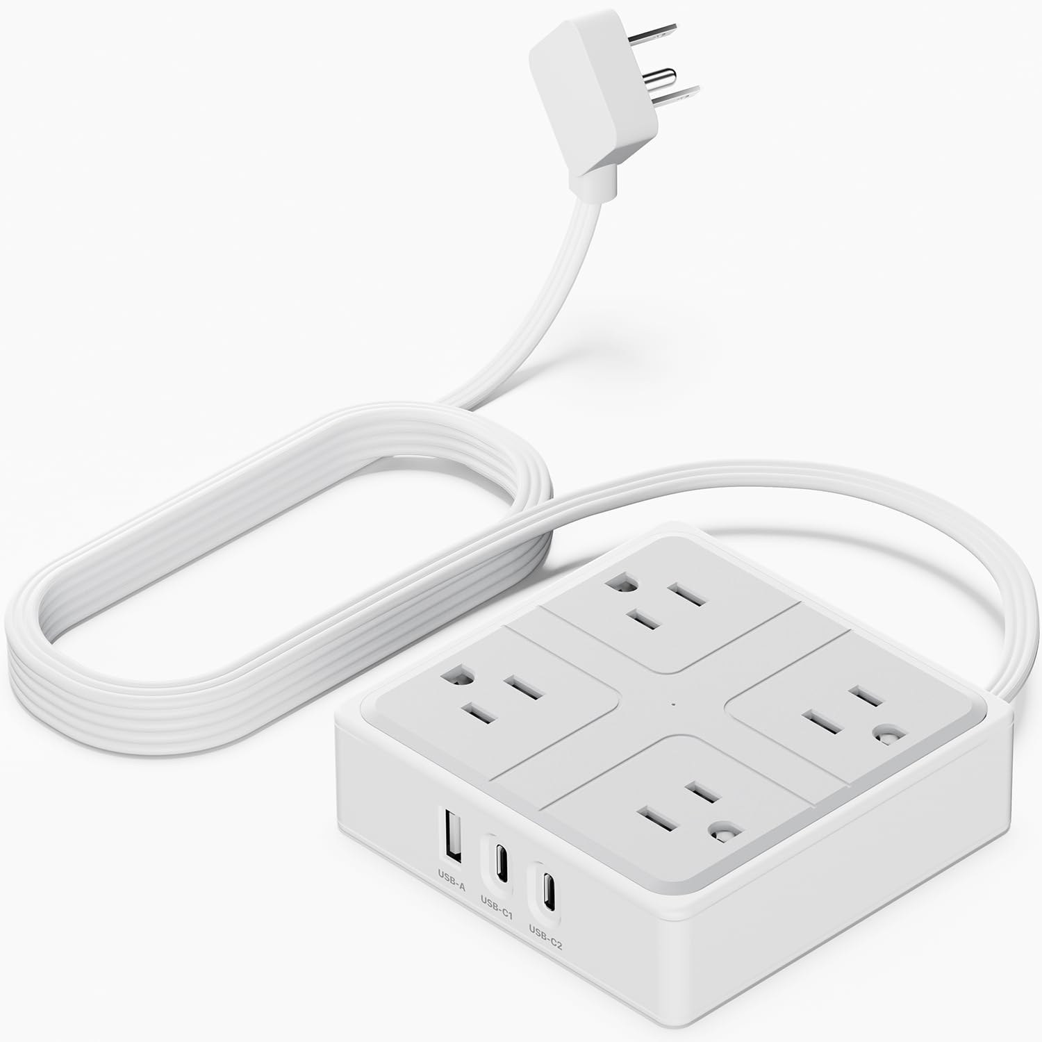 WENTONG Regleta Multicontacto Enchufe Plano, 1.2M Extension Electrica con 4 Salidas CA y 3 Puertos USB，Conector Multiple con Multicontacto USB C, Hogar Oficina Dorm Crucero Travel Essentials
