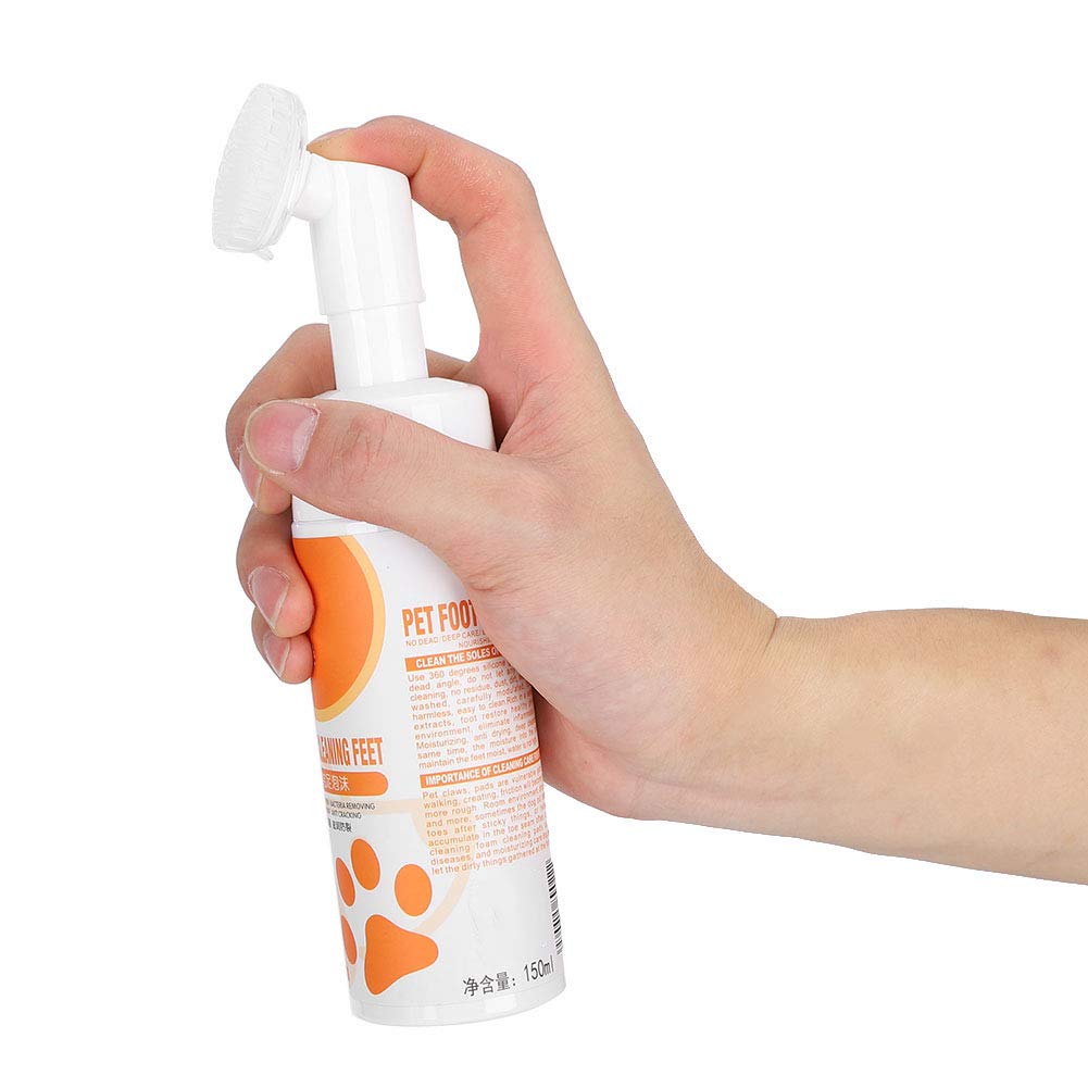 AYNEFY Espuma de Limpieza de Pies para Mascotas, 150 Ml Cuidado Suave de Limpieza de Pies para Mascotas Champú Seco Sin Enjuague Limpiador de Patas Sin Agua con Cepillo Limpiador de
