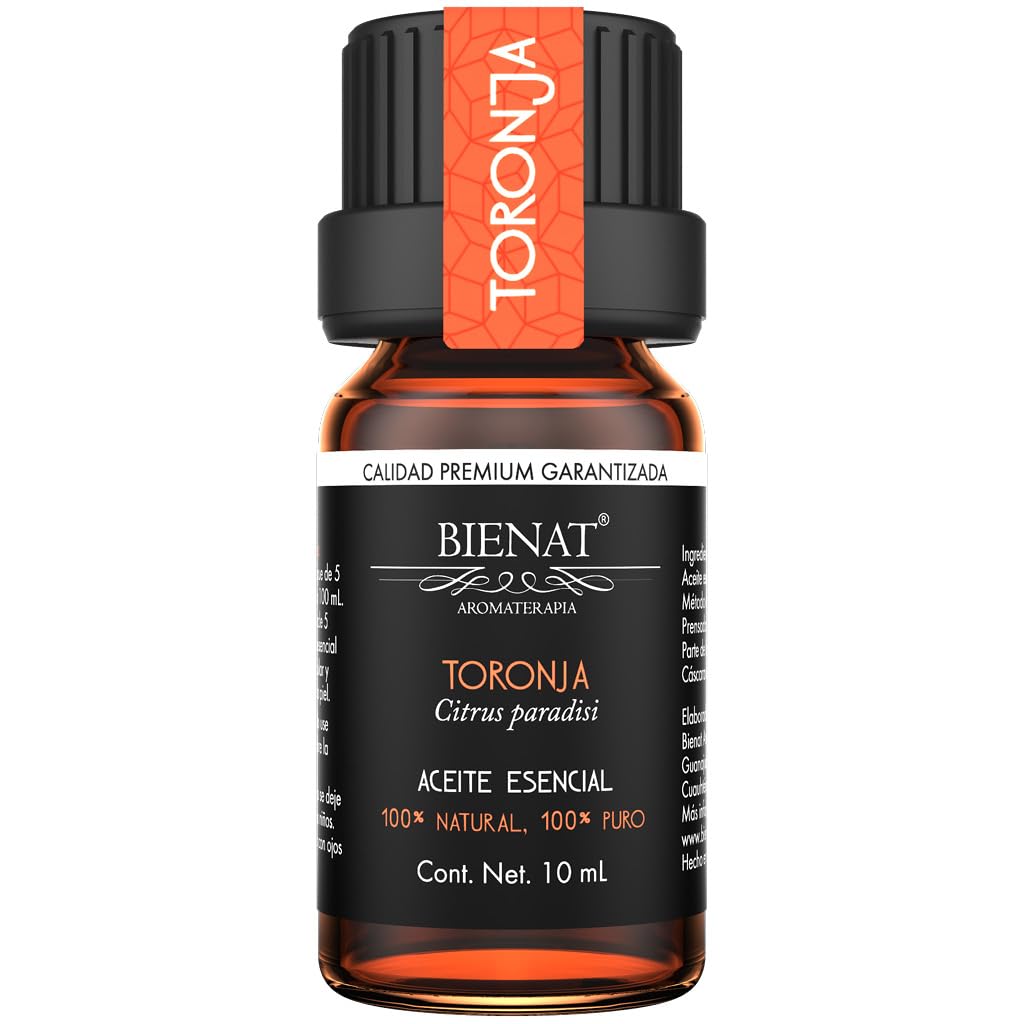 BIENAT AROMATERAPIA Aceite Esencial de Toronja 10mL | 100% Puro y Concentrado | Ideal para Difusor de Aromas, Humidificador, Aromaterapia, Masajes, Meditación, Jabones y Velas | Esencia Natural en Gotas