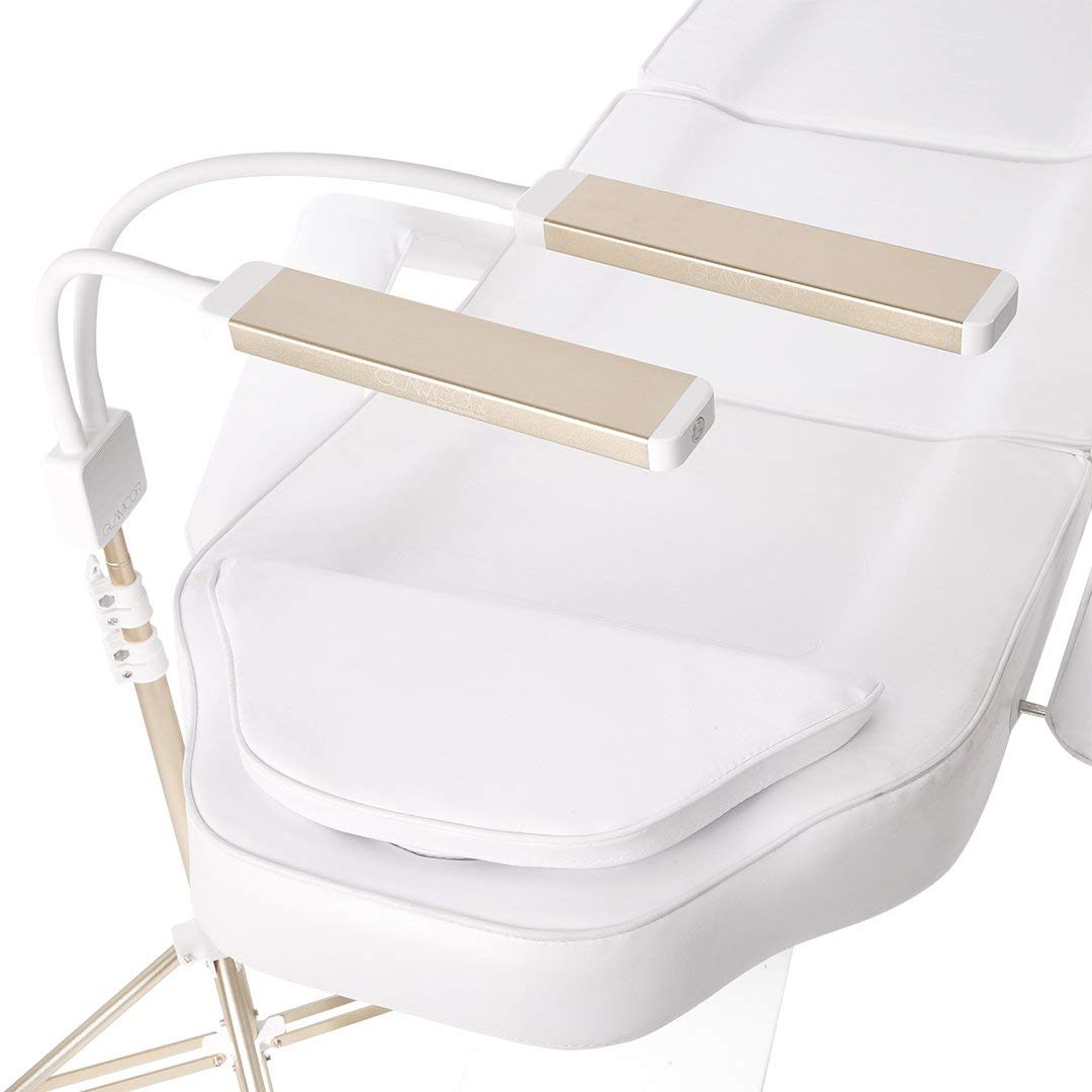 GLAMCOR Revolution X Kit de iluminación LED portátil para belleza y cuidado de la piel | Iluminación HD 5600K | brazos de doble longitud para un posicionamiento preciso (blanco/oro)