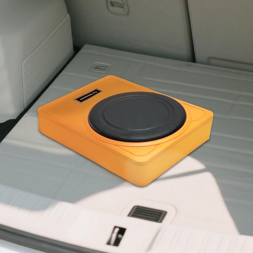 litillbuly Subwoofer de 10 pulgadas 800 W naranja para coche, subwoofer delgado para debajo del asiento, entrada de nivel alto/bajo, subwoofer de audio para coche/camión, subwoofer integrado