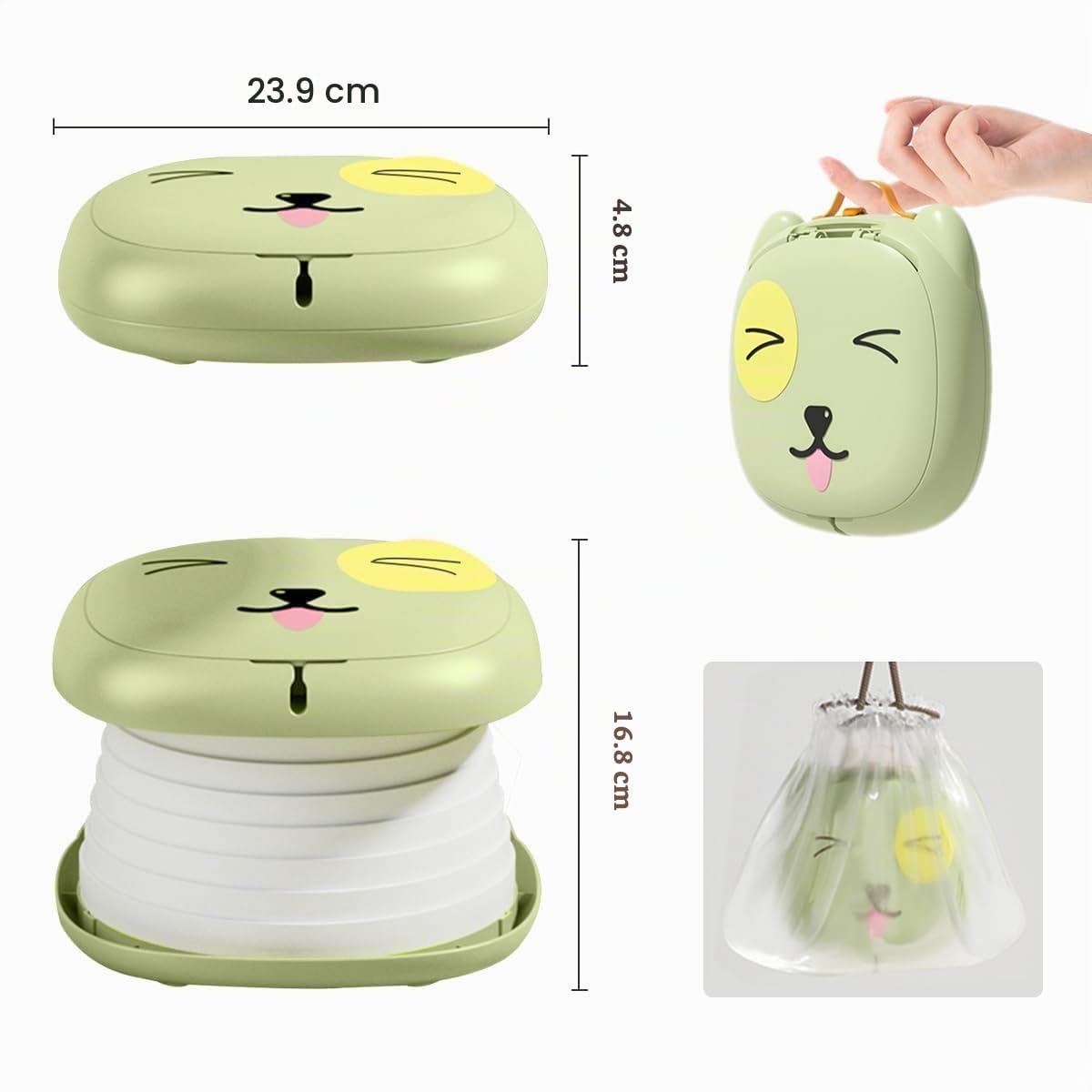 Orinal de Viaje Portátil para Niños,Asiento Entrenador Baño para Niños, portátiles y plegables con bolsa de basura y bolsa de almacenamiento para automóviles,Camping, Interior y Exterior con Rollos Bolsa de Almacenamiento (Verde)