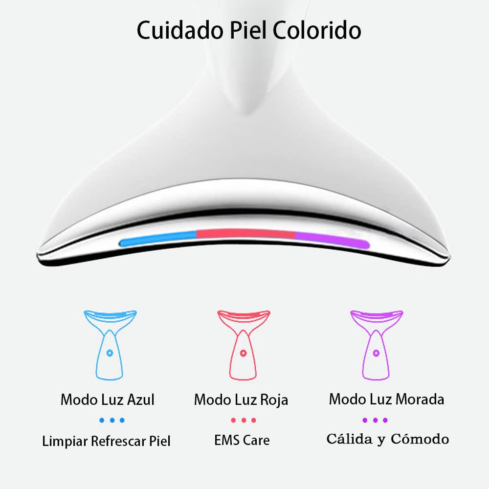 Masajeador Facial Cuello, 3 Modos Calentado Dispositivo de Belleza Facial con Luz LED, USB 7000 veces/min Máquina Belleza Facial Electrico, Antiarrugas, Antienvejecimiento, Limpieza Profunda Piel