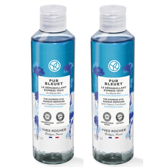 YVES ROCHER 2 PACK Pur Bleuet Desmaquillante Bifásico Para Ojos - Fórmula Bifásica con Aciano Bio - Elimina Maquillaje Waterproof - Respeta PH de la piel - Sin Perfume - (200 Ml C/U)