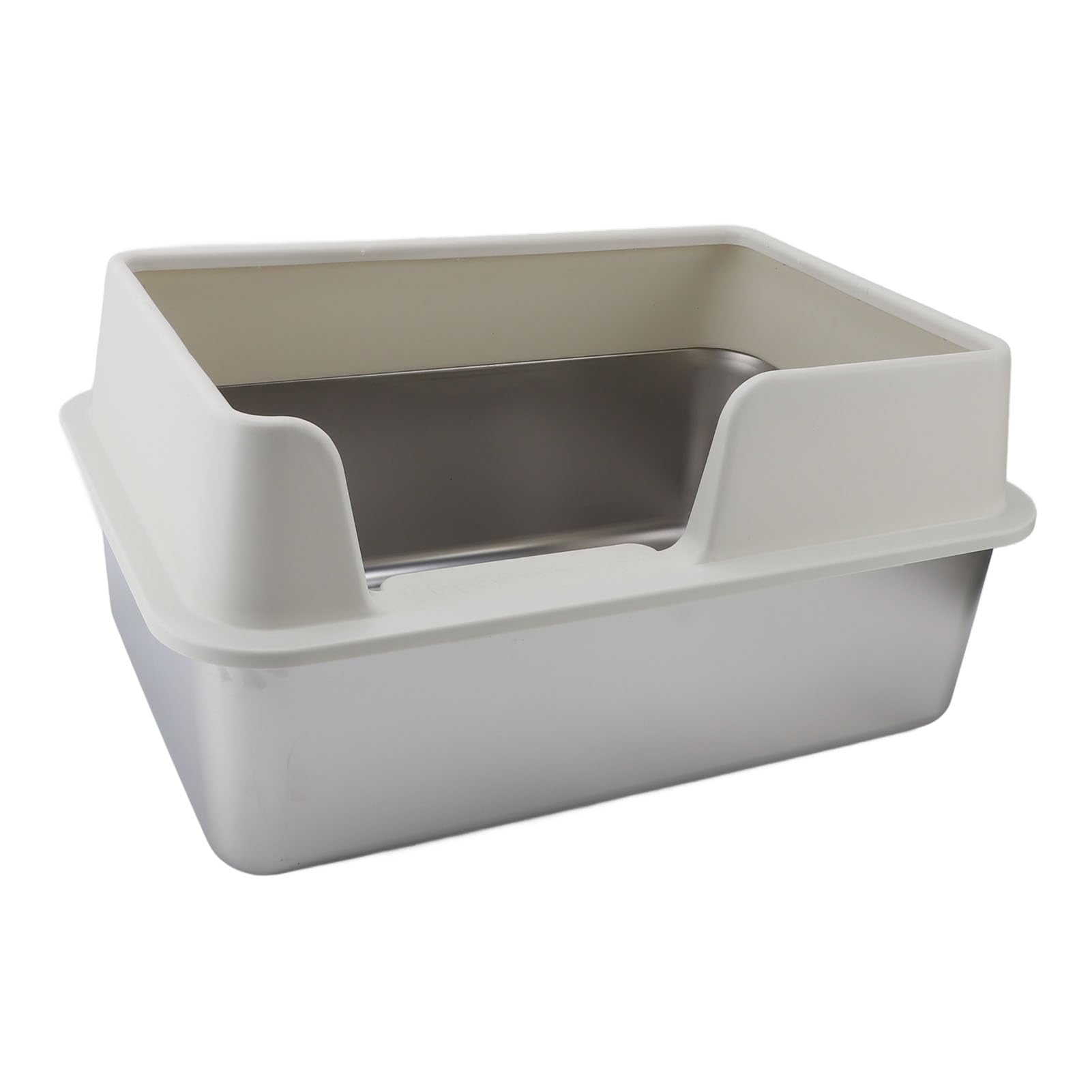 Bandeja de Grande de Acero Inoxidable, Caja de de Metal XL con Tapa a Prueba de Salpicaduras y Pala para Todos los Gatos, Fácil de Limpiar, No Pegajosa (Blanco Talla