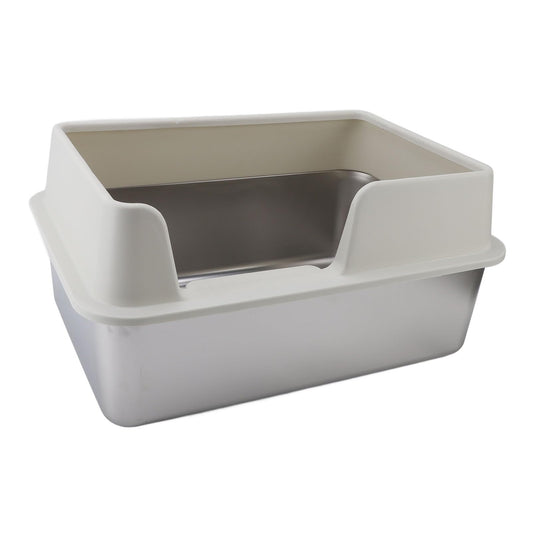 Bandeja de Grande de Acero Inoxidable, Caja de de Metal XL con Tapa a Prueba de Salpicaduras y Pala para Todos los Gatos, Fácil de Limpiar, No Pegajosa (Blanco Talla