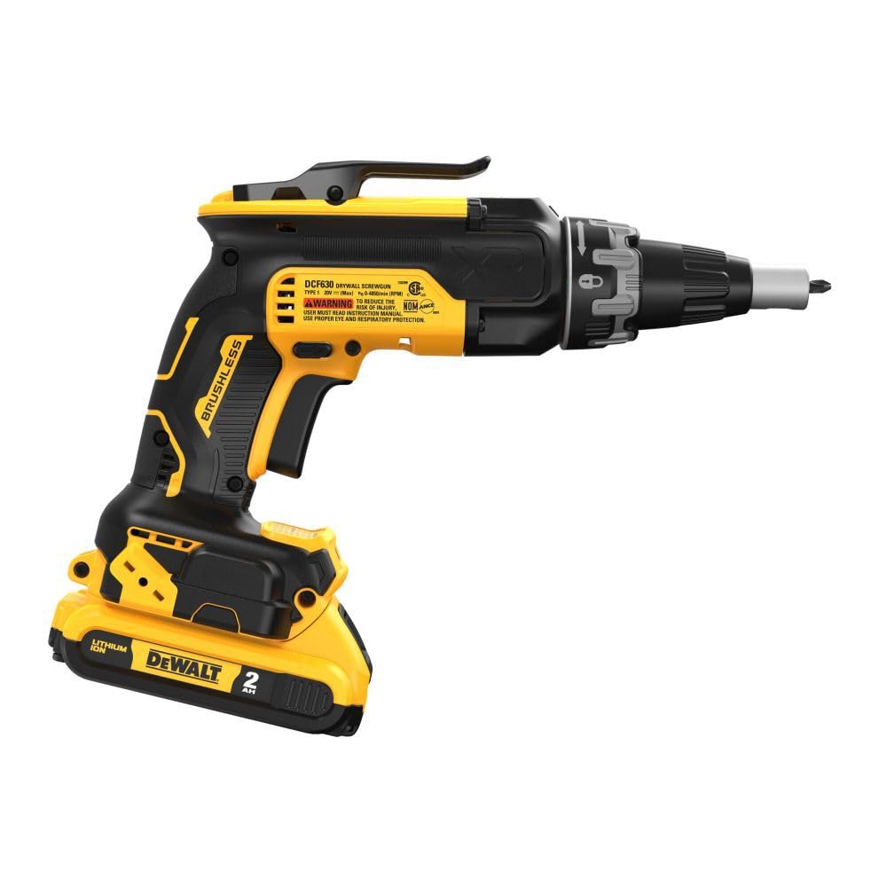 DEWALT - Destornillador para paneles de yeso máximo de 20 V con (2) baterías de 2 Ah y cargador (DCF630D2)