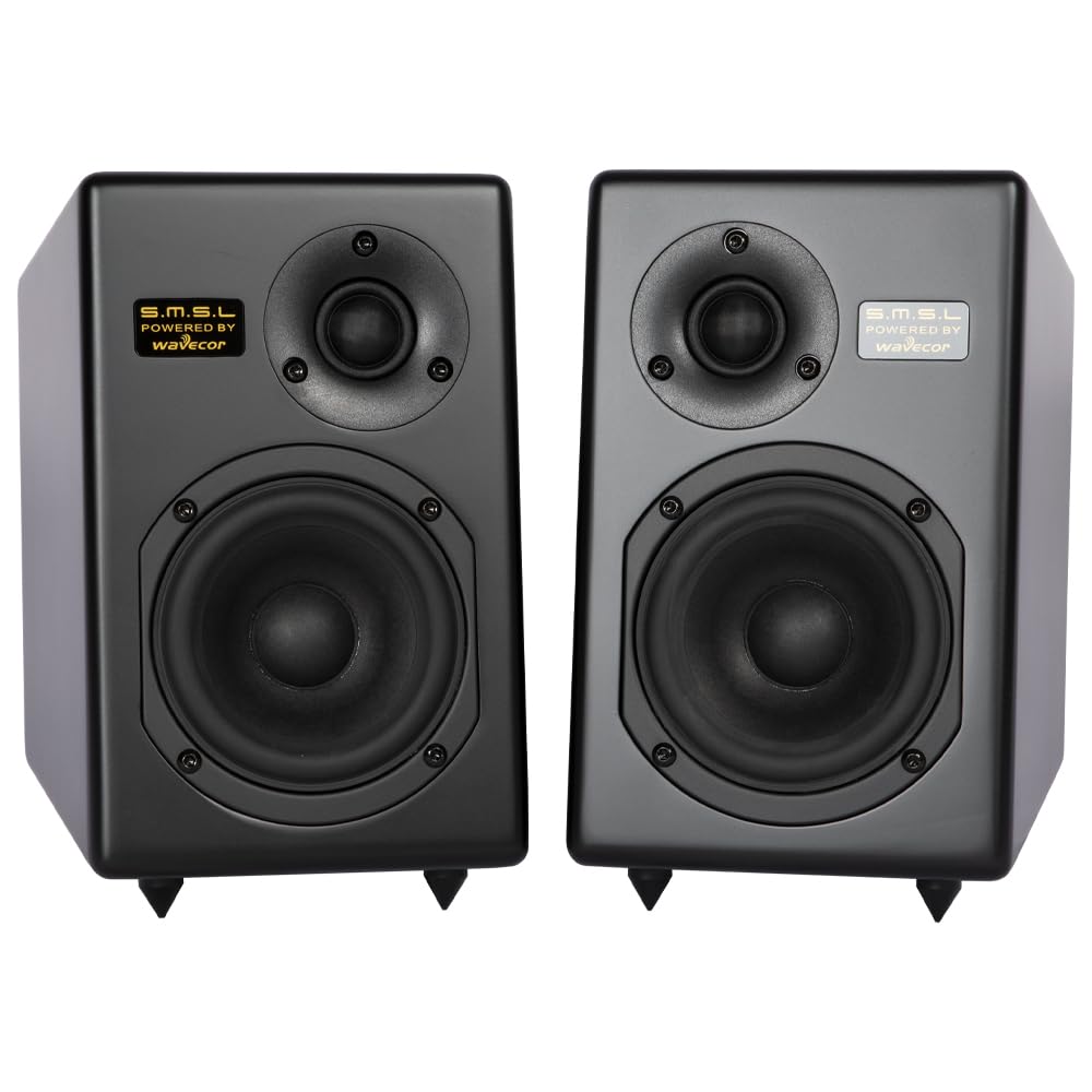 S.M.S.L - Sistema de altavoces pasivos Tabebuia para estantería, controladores Wavecor personalizados, 100 W por canal, respuesta de 56 Hz-32 kHz, distancia de pared ajustable con picos (par) (negro)